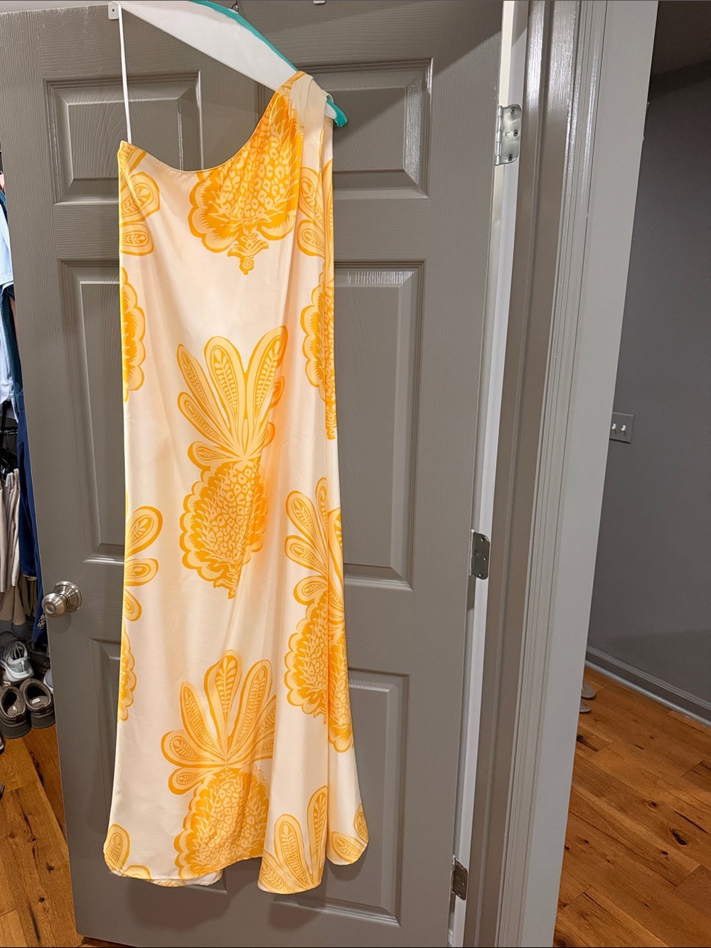 LA DoubleJ Yellow Floral One-Shoulder Maxi Dress